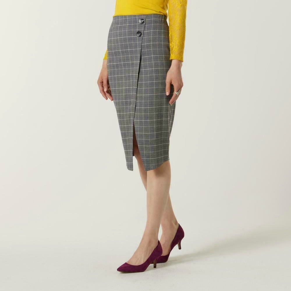 Simply Styled Gray Plaid Pencil Skirt